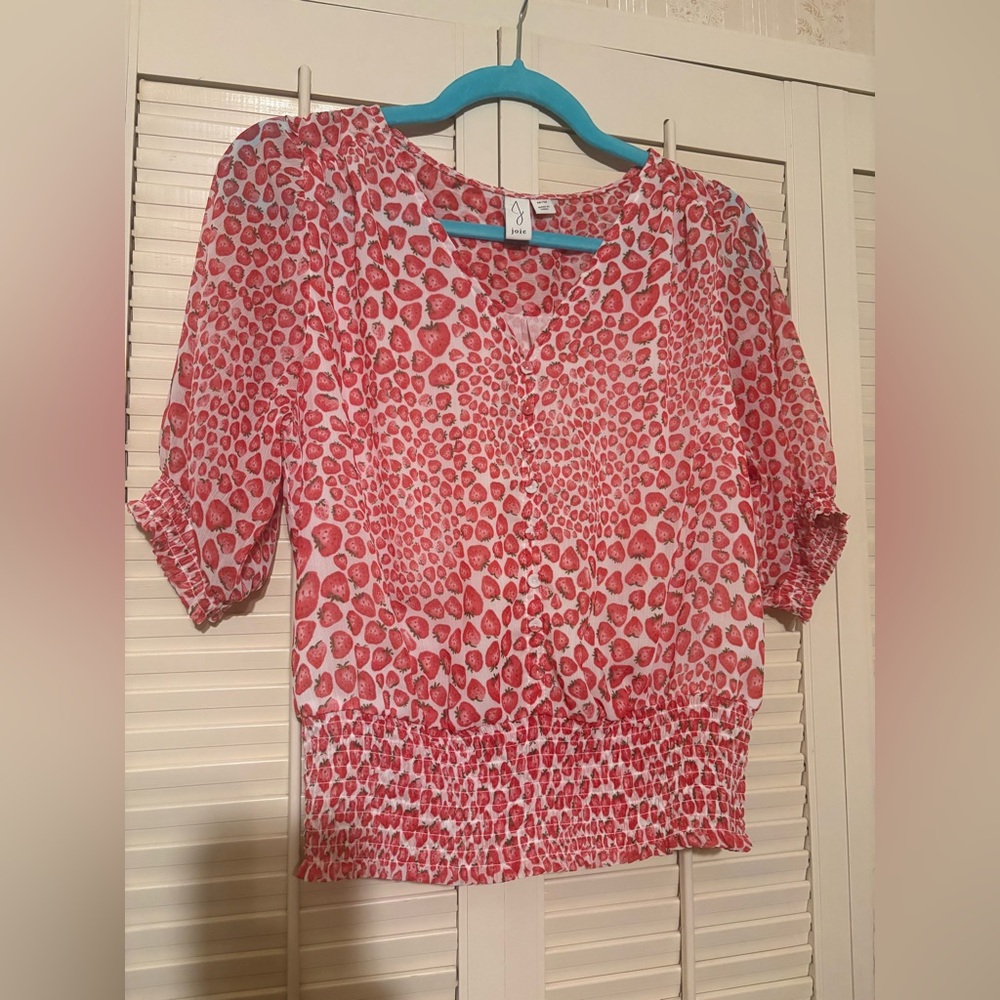 Joie Pink and White Printed Peasant Blouse